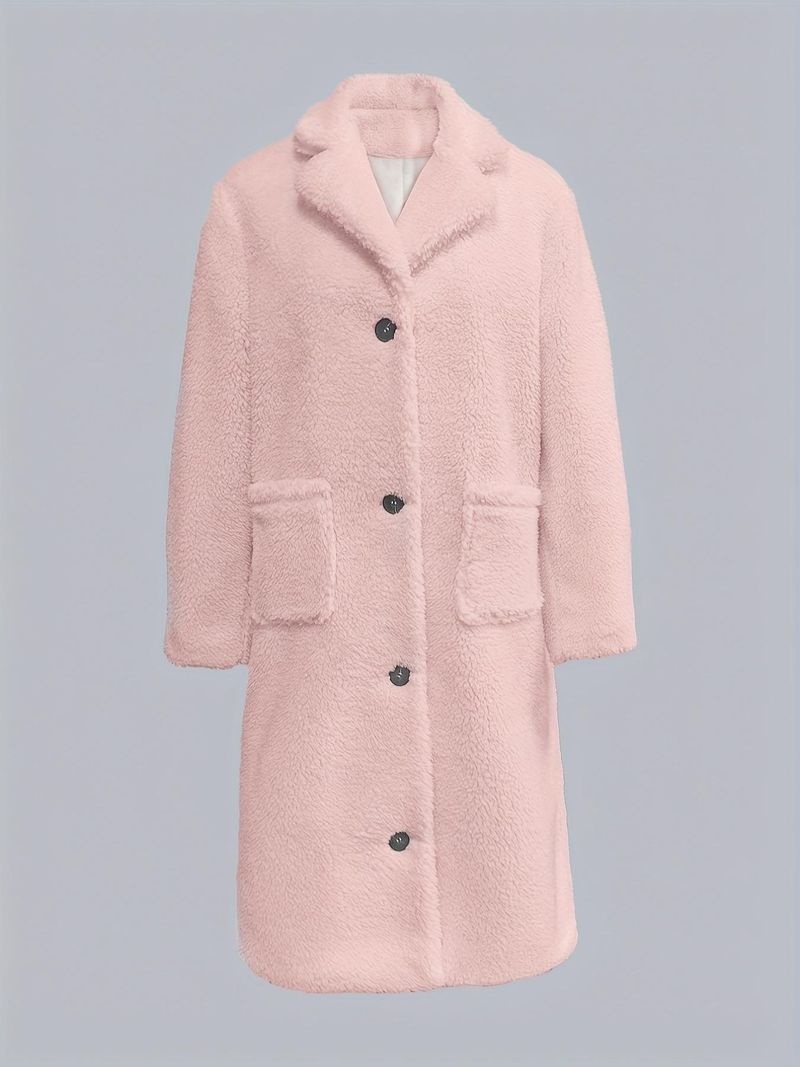 Damenbekleidung Herbst und Winter Damen Pelz Revers Plüschmantel langer Mantel_voghion.com