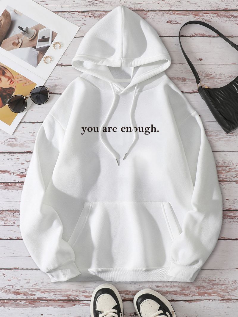Men's Clothing fleece sweater plain color letter print pocket drawstring print hoodie with back collar_voghion.com