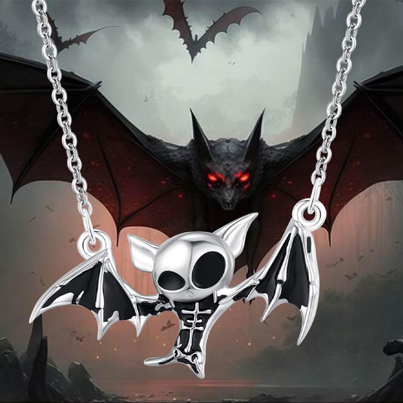 Neue persönliche Halloween-Halskette, vielseitiger, kreativer Gothic-Totenkopf-Fledermaus-Anhänger, Schlüsselbeinkette, Halloween-Geschenk_voghion.com