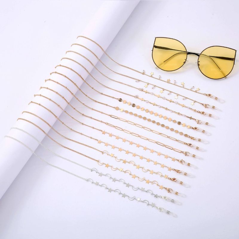 Gafas doradas que conservan el color, cuello de perla de colores, cadena de mascarilla antideslizante de cobre y metal._voghion.com