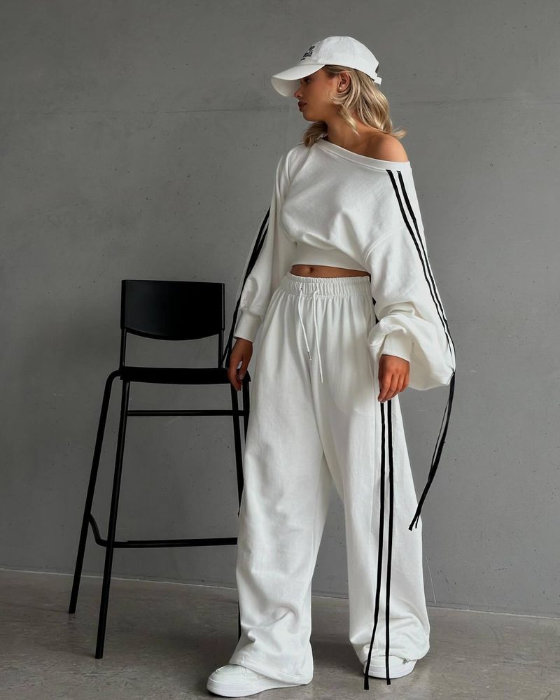 Moda Casual Autunno Inverno Sportivo Due Pezzi Set Maglione Felpa con Nastro Vita Alta Pantaloni Lunghi Larghi 2024_voghion.com