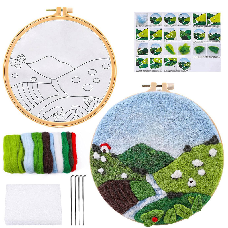 RUOPOTY Moderne uldmaleri med broderirammesæt Alpine får Gør-det-selv filthåndværk Pakke filtnål Hjemmeindretning Kunstbillede_voghion.com