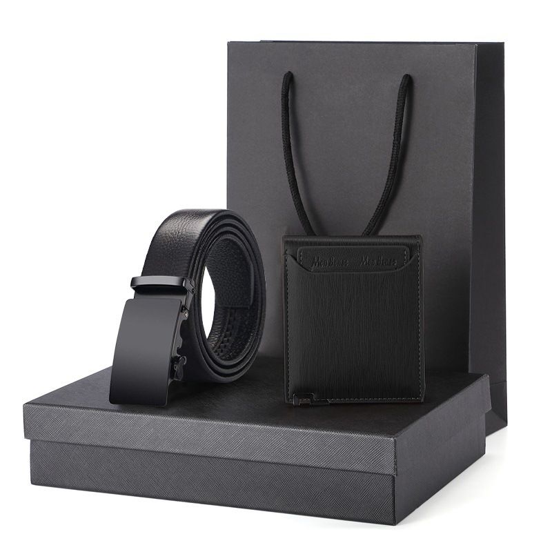 Gift Wallet Set Men's Belt Automatic Buckle Belt First Layer Cowhide Business Cowhide Belt Business Gift Men_voghion.com