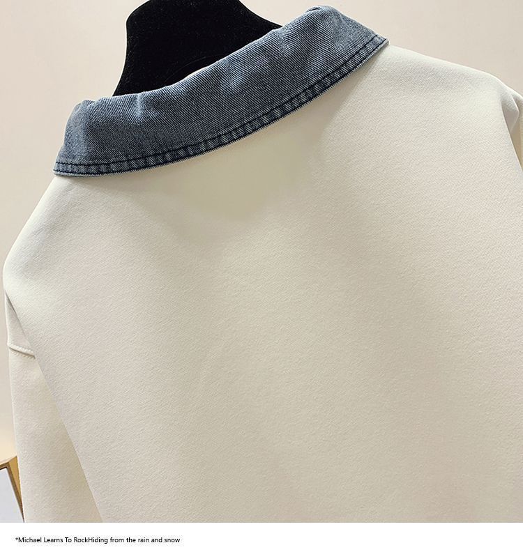 Conjunto de sudadera con cuello polo y jeans elásticos estilo preppy: un conjunto moderno de dos piezas para niñas._voghion.com