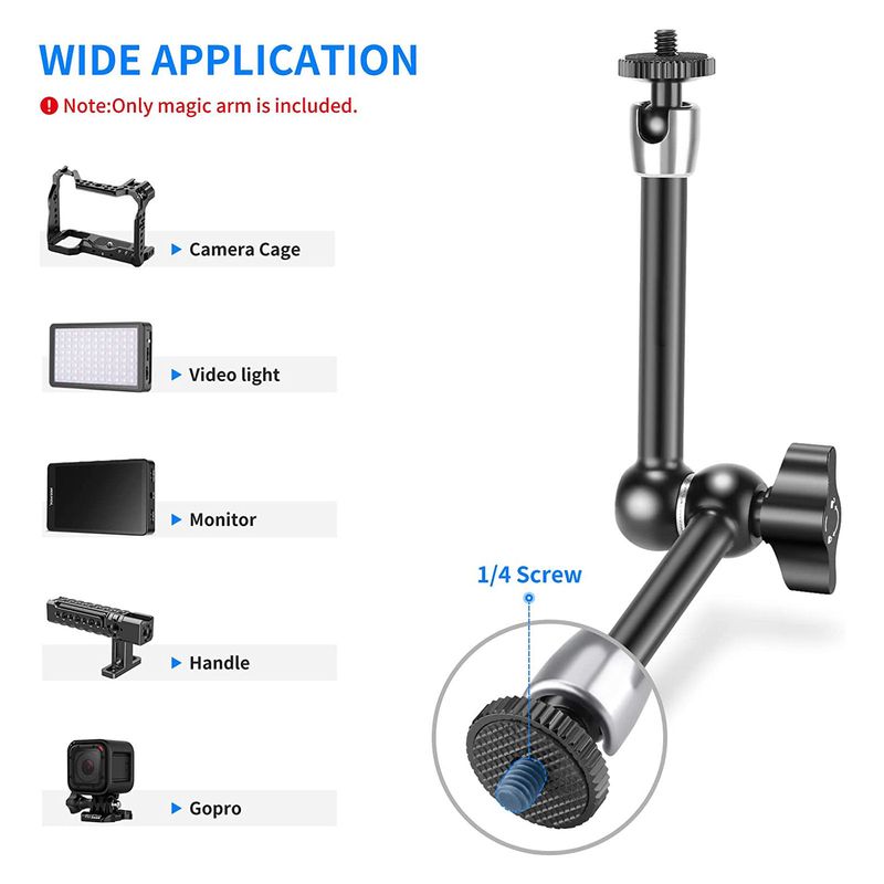 Bras magique à friction de 5,9/9,8 pouces avec deux vis filetées de 1/4 pouce pour flash, lumière LED, microphone, moniteur, super pince_voghion.com
