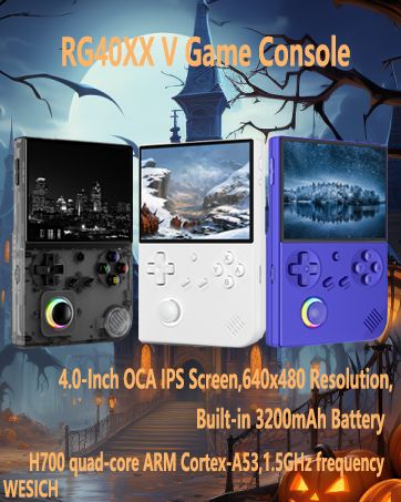 40XX V Handheld Console, 4.0 Inch IPS Screen With 16 Colors RGB Colorful Light Control Joystick, Linux System Games_voghion.com