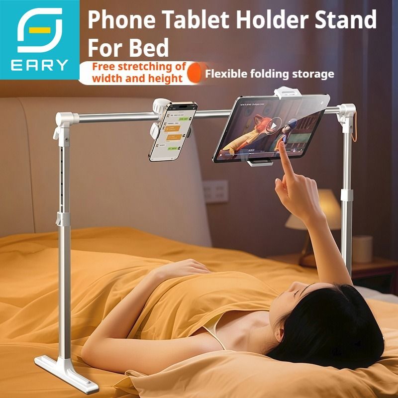 Earphone Tablet Stand Holder For Bed, Adjustable Width And Height, Compatible With IPhone, Samsung, IPad Air Or Other_voghion.com