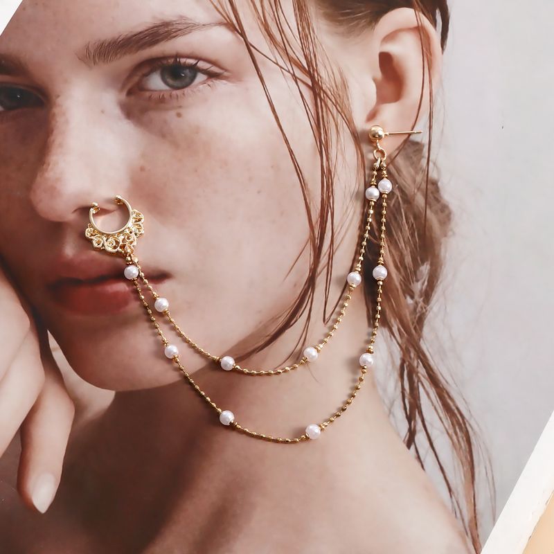 European And American Jewelry, Ethnic Style Piercing Earrings, Women's Double-layer Nose Studs, Stage Non-punching Imitation Crystal Nose Rings_voghion.com