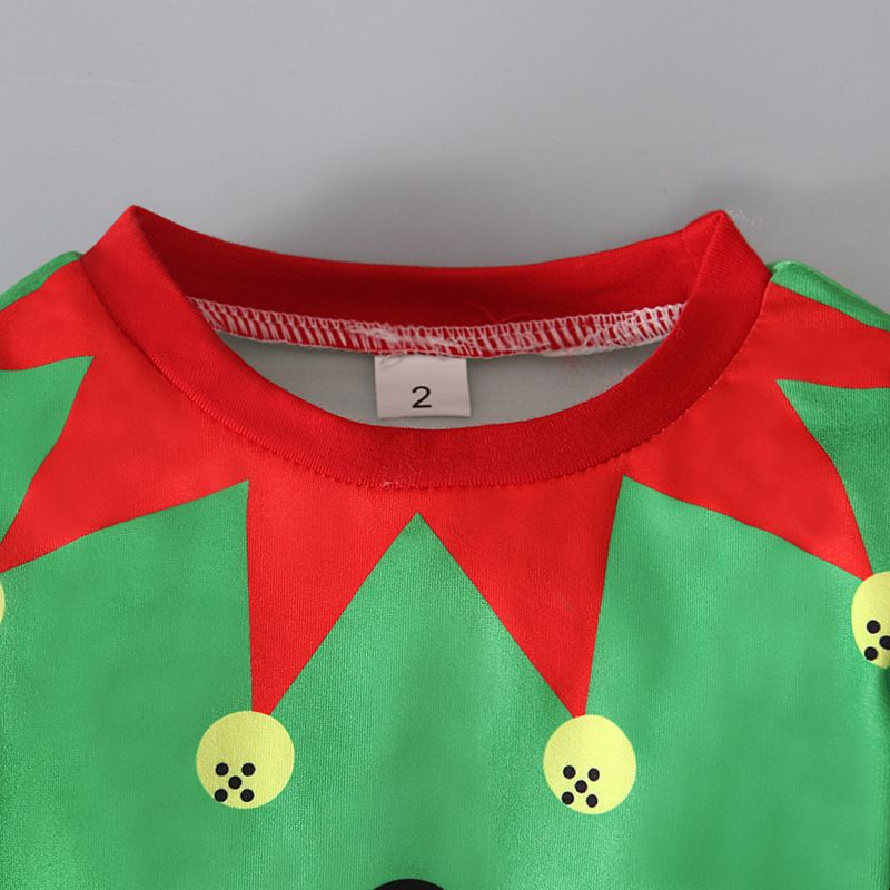 T-shirt verde a maniche lunghe natalizia primavera/autunno da ragazzo + pantaloni a righe_voghion.com