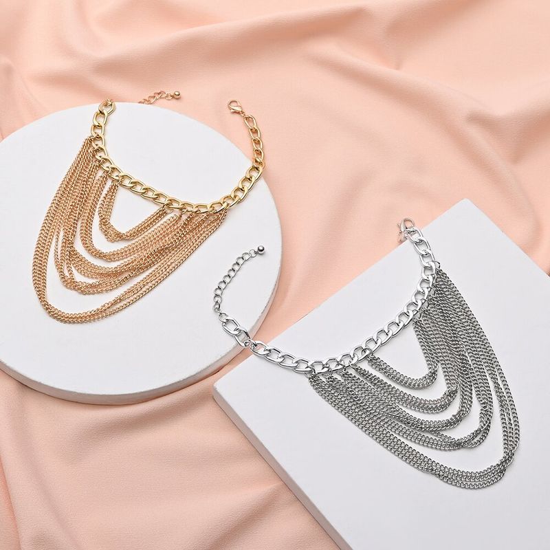 Mehrschichtige Quaste Persönlichkeit Fußkettchen für Frauen Hip-Hop Punk Stil Metall Schuhkette Zubehör_voghion.com