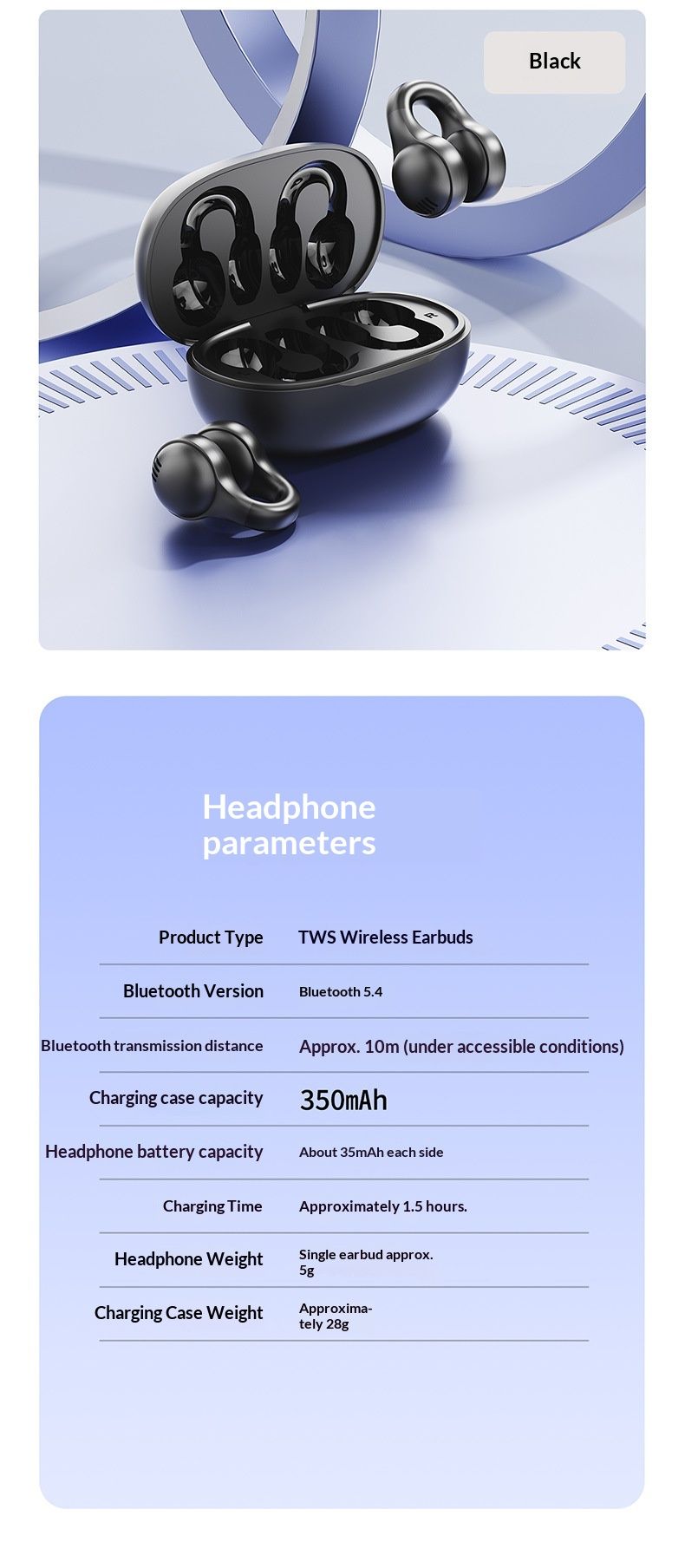 Écouteurs intra-auriculaires NeoGear à conduction osseuse sans fil Bluetooth, longue autonomie, grand écran intelligent_voghion.com