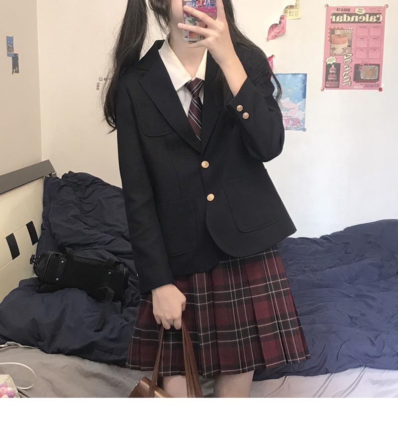 Japanische Schuluniform im JK-Stil für Mädchen, authentisches komplettes Set, Herbst/Winter, schwarzer Anzug, Studentinnenjacke für Damen_voghion.com