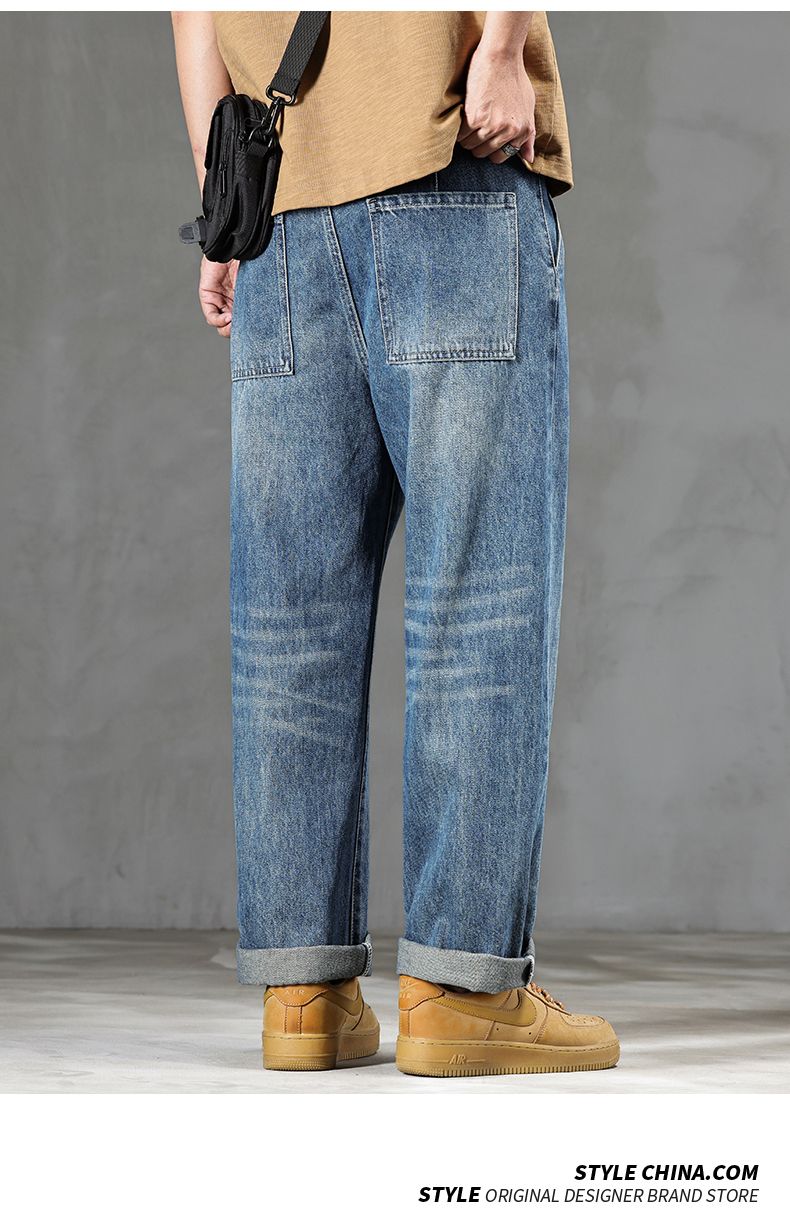 New Spring Jeans Men's Harlan Loose Trendy Brand American Retro Washed Double Craft Mid-waist Large Size Youth Eight-barrel Xiansen K11 Denim Shili_voghion.com