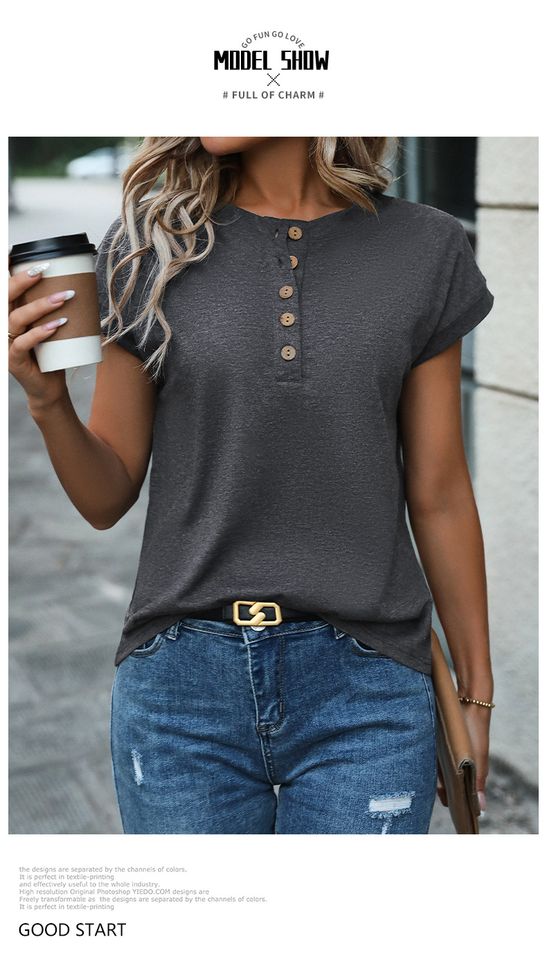 T-shirt basic senza maniche tinta unita con bottoni tinta unita_voghion.com
