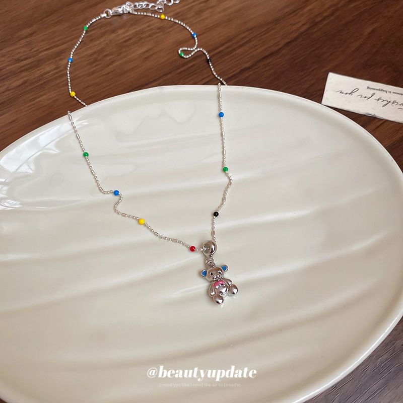 Cartoo Cute Oil Drippig Bear Pedat Fashio Niche Desig Clavicle Chai Light Luxury High-ed Sese Necklace For_voghion.com