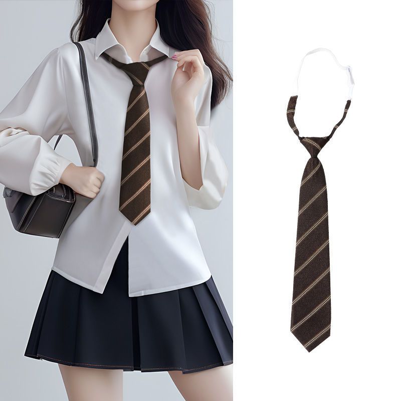 Braun kariert gestreift Lazy No-Tie College-Stil Kaffee Farbe Männer Bachelor Uniform Fliege für Frauen Trendy_voghion.com