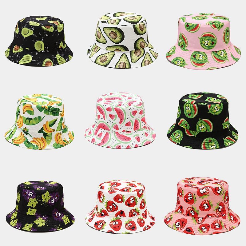 Moda all'ingrosso secchio vario modello di frutta pescatore sole cappello fedora banana fragola prezzo all'ingrosso панама_voghion.com