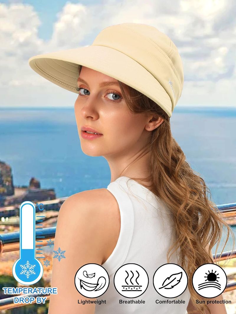 Sun Hats For Womens Wide Brim Visor UV Protection Dual Purpose Hat For Beach Summer Packable Cap_voghion.com
