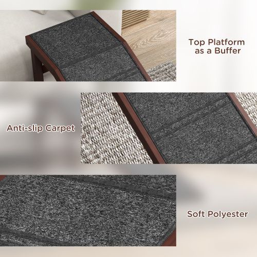 PawHut Dog Ramp For Bed, Pet Ramp For Dogs With Non-Slip Carpet And Top Platform, 74" X 16" X 25", Brown_voghion.com