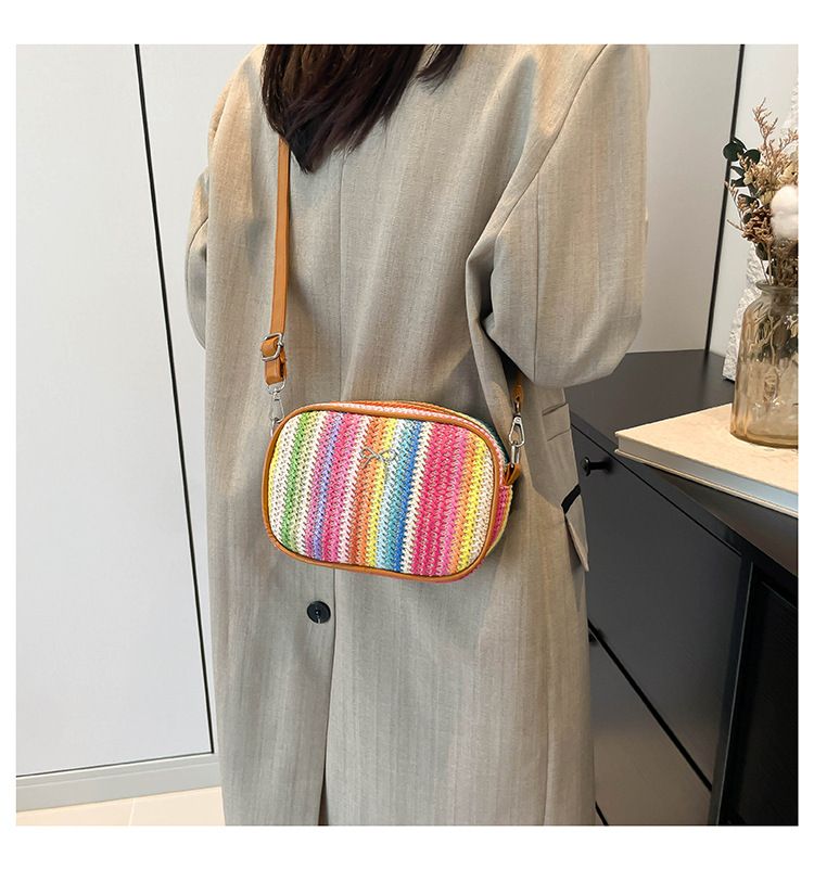 Borse da donna, nuova borsa arcobaleno intrecciata, semplice e versatile, borsa a tracolla con colori a contrasto_voghion.com