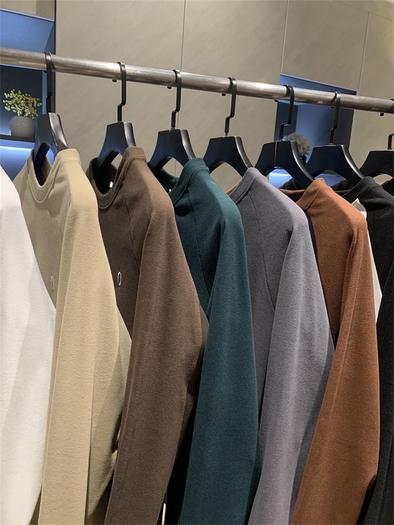 Miesten vaatteet Itsestään tehty kuuma saksalainen samettikangas talvipari nuorten pyöreä kaula-aukkoinen raglan-tyylinen lämmin pitkähihainen T-paita pohjalla_voghion.com