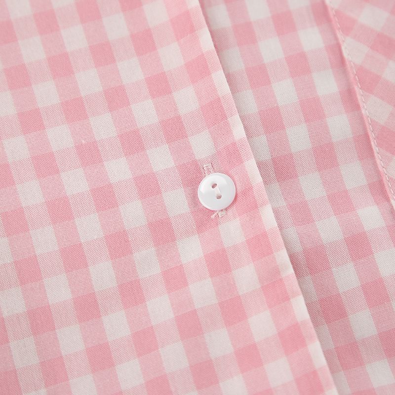 Pyjama cardigan décontracté élégant à motif damier ample grande taille pour le printemps et l'automne, ensemble deux pièces pour la maison_voghion.com