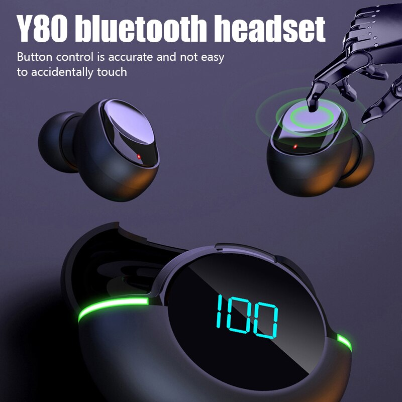 TWS Bluetooth 5.1 Earphones Wireless Headphones Stereo Headset Noise Cancelling Sports Earbuds With Mic For IOS Android Y80_voghion.com