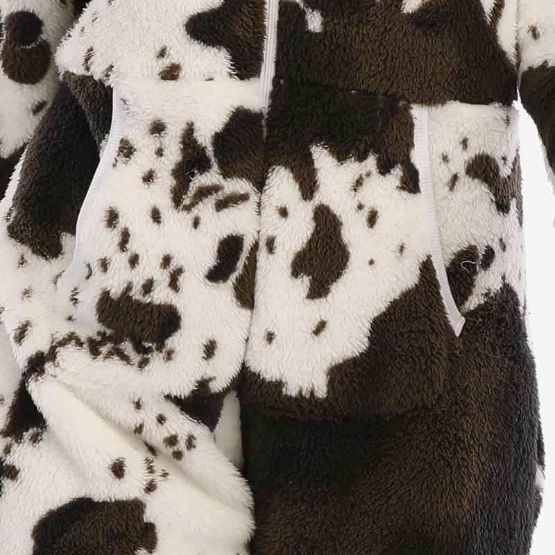 One piece drop shipping women's cow thickened double-sided velvet ear jumpsuit pajamas home clothes_voghion.com