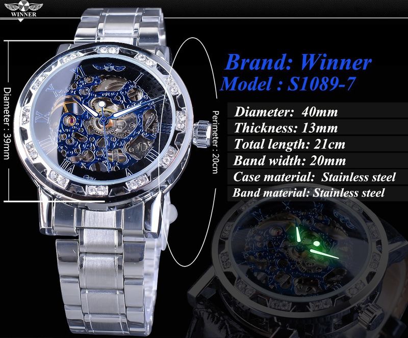 Orologio meccanico di lusso da uomo con scheletro e diamanti, cinturino in lega - Orologio elegante e casual per uomo, orologio meccanico manuale con strass cavi_voghion.com
