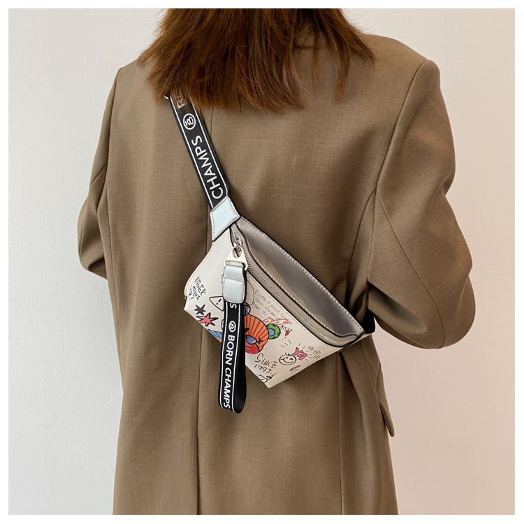 Klengbeutel 2024 Nei moudesch a léif Crossbody Këschtbeutel Kleng Taillebeutel Fräizäit Bounce Bag Faarweg Graffiti Klenge Rucksak fir Fraen_voghion.com