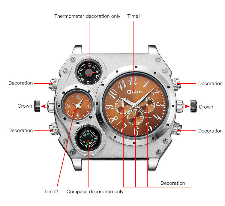 Men's Large Dial Multi-Time Zone Quartz Watch With Leather Strap, Casual Fashion Timepiece For Everyday Wear Dedicated Casual Men's Watch_voghion.com