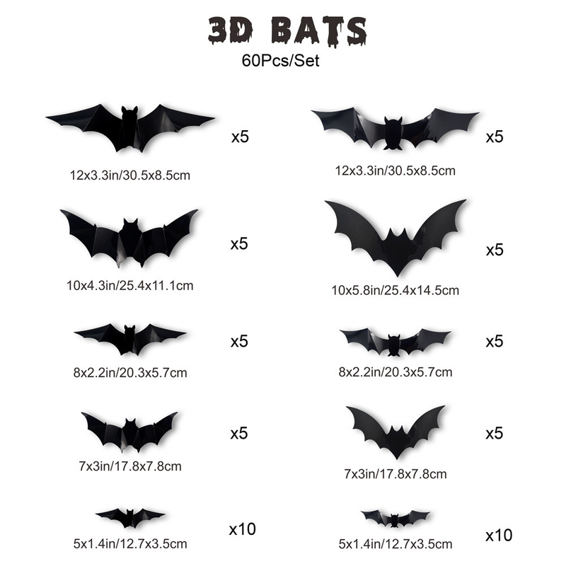 3D Helovīna PET Bat Ghost BOO sienas uzlīme Logu garāžas dekorēšanai liela sienas uzlīme_voghion.com