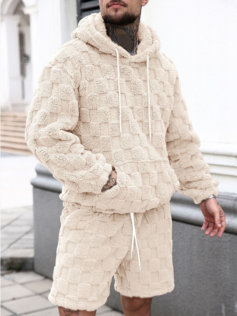 Unisex fleece hoodie en shorts met trekkoord - zachte sherpavoering, joggingbroek met all-over print (5 kleuren, loungewear en streetwear hybride)_voghion.com