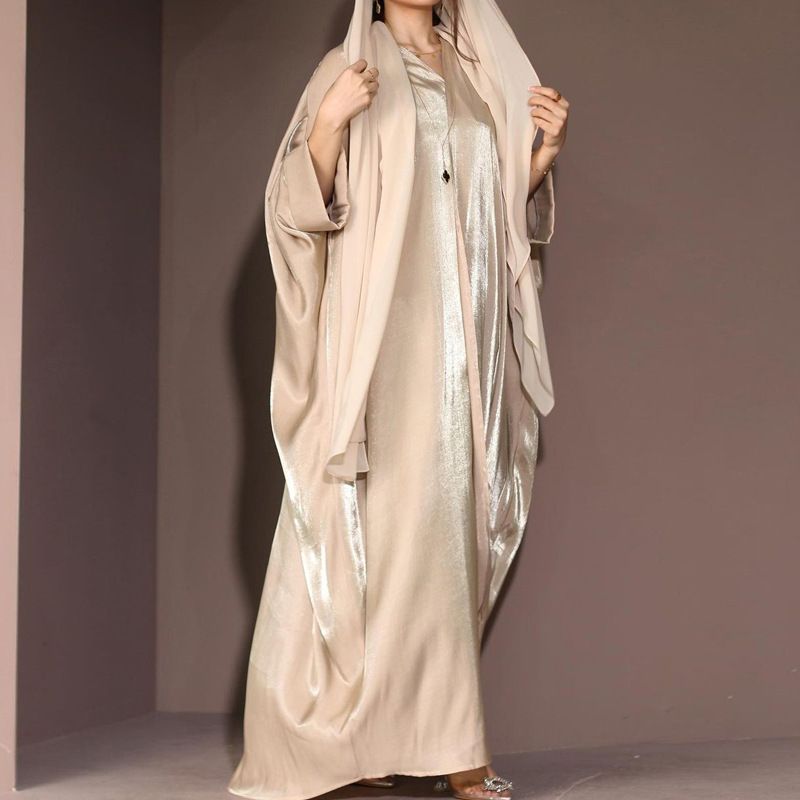 Women's Clothing Elegant Muslim Fashion Long Dress Open Cardigan Gown Polyester Fabric High Temperature Shaping Spring_voghion.com