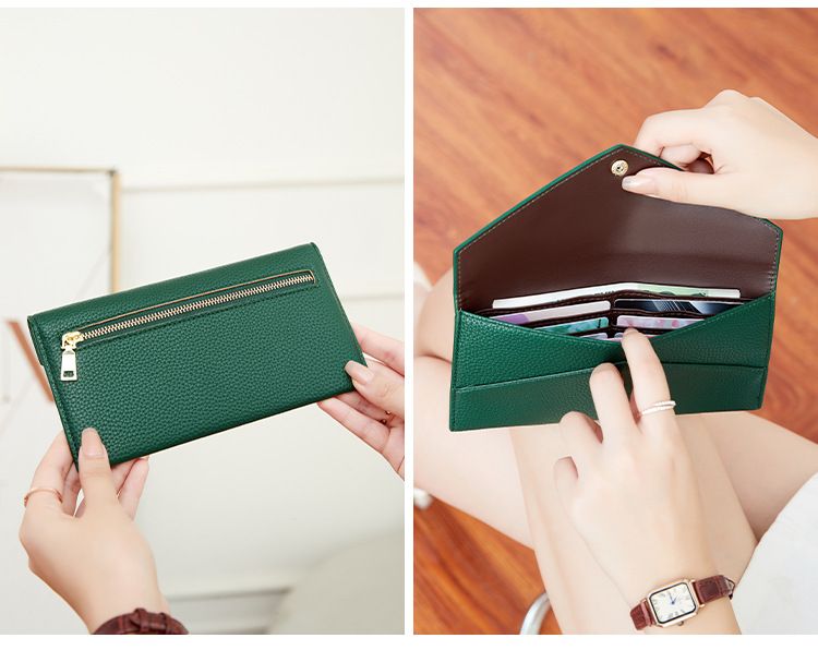 Damen- und Herren-Geldbörse, RFID-Schutz, Diebstahlschutz, Damen-Geldbörse, weiches Lychee-Leder, lange Umschlagtasche, ultradünne und einfache Clutch_voghion.com