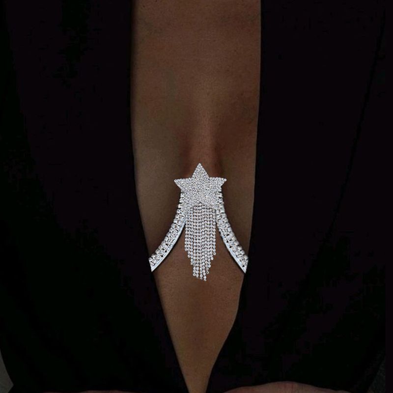 tendenza stella a forma di nappa sexy supporto per il torace strass imbracatura biancheria intima Body Chain gioielli semplici Body Chain_voghion.com
