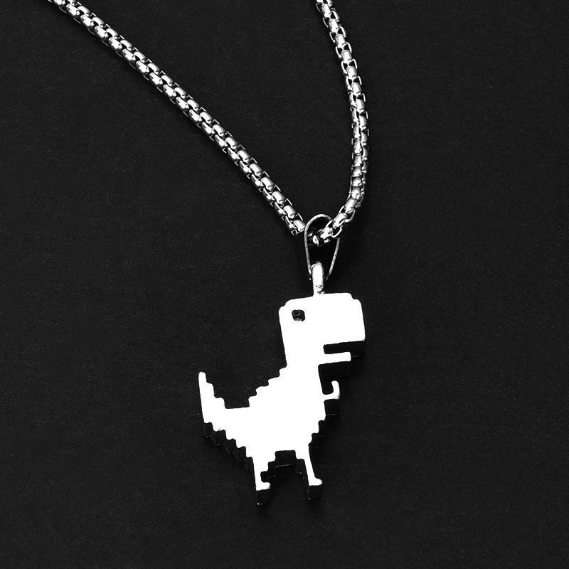 Trendy Brand New Little Dinosaur Pendant Titanium Steel Necklace Ins Men's And Women's Street Hip-hop Pendant Long Sweater Chain Accessories_voghion.com
