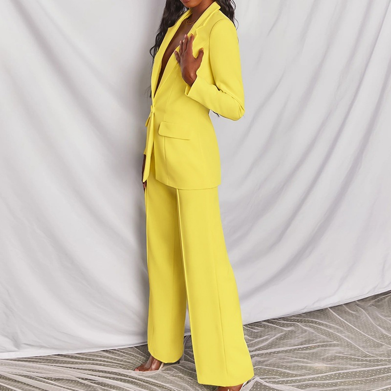 Costume à manches longues pour femmes, ensemble deux pièces décontracté, couleur unie, à la mode_voghion.com