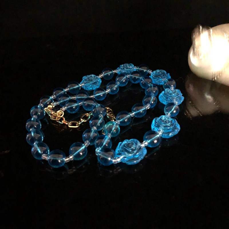Conjunto de pulsera y collar de cristal azul retro, flores occidentales vintage medievales, retorno italiano, cristal antiguo_voghion.com