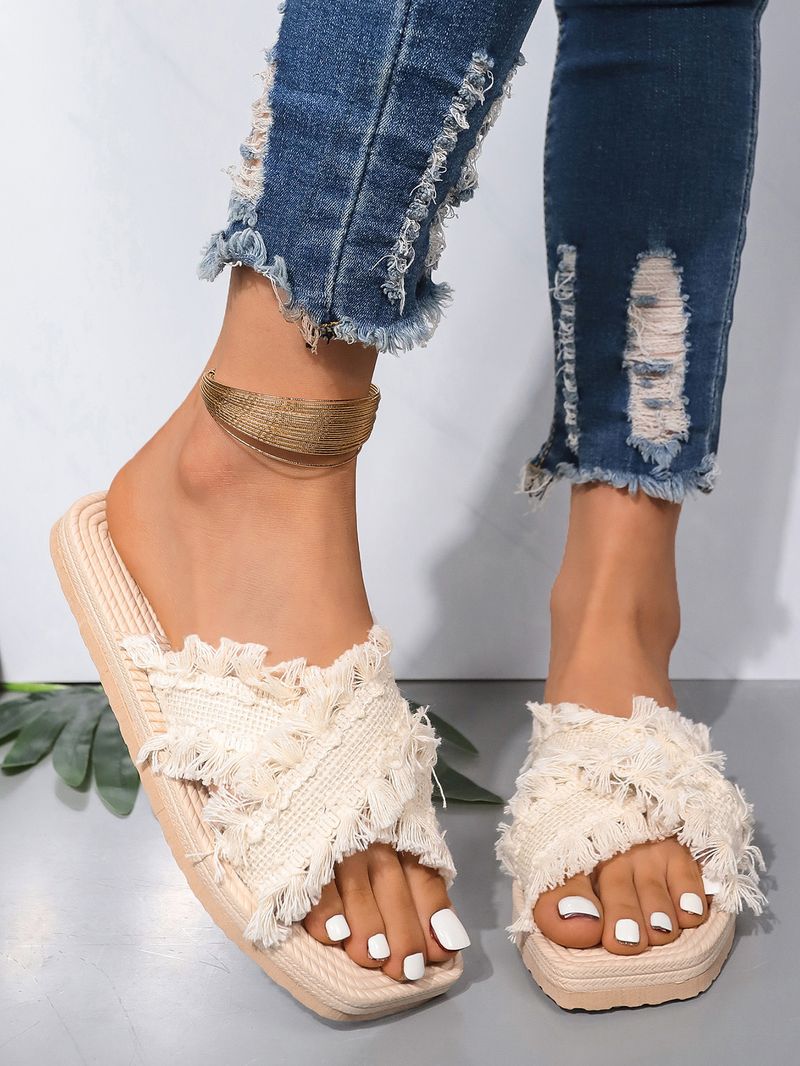 Naisten kengät tasaiset varvastossut naisten kesäiset rantaristi tupsut isot sandaalit_voghion.com