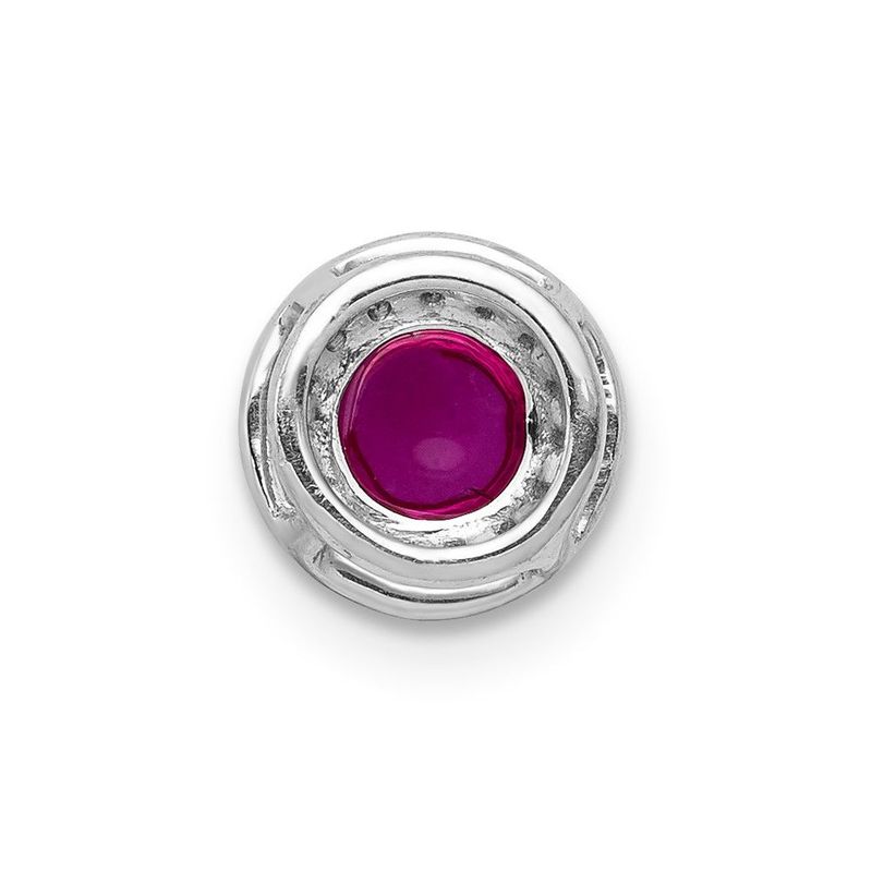 14k White Gold Diamond And Cabochon .38 Ruby Halo Chain Slide_voghion.com