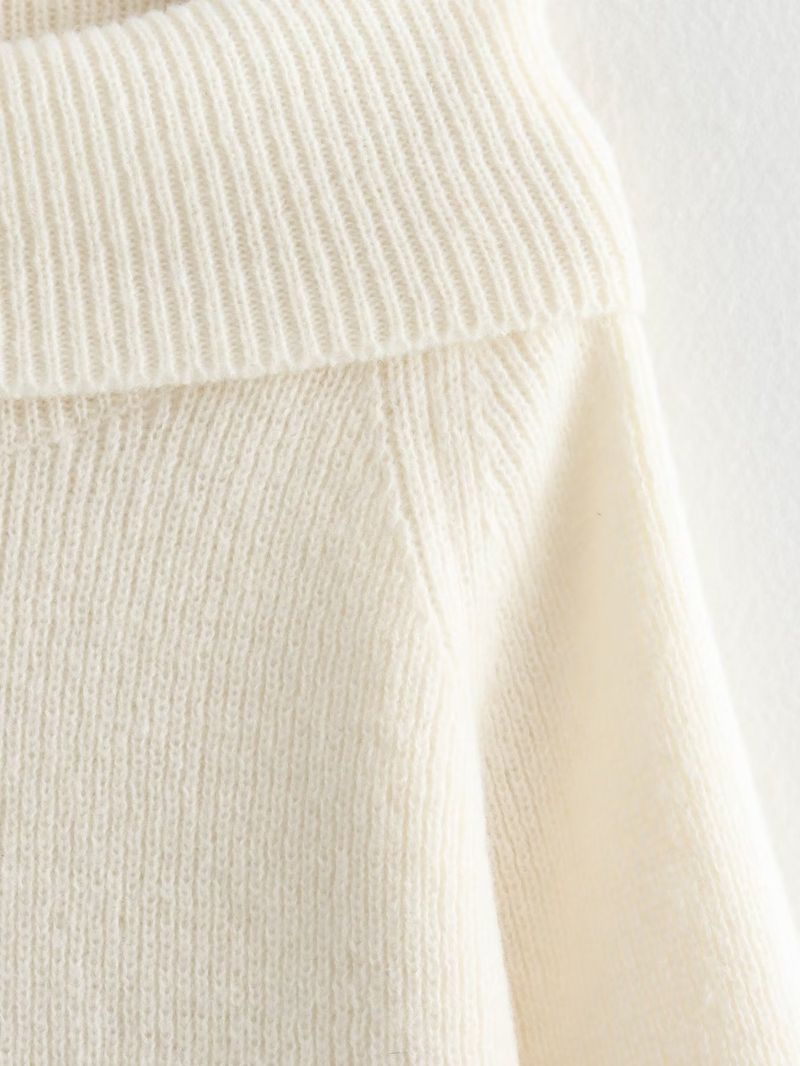 Damen Off-Shoulder Slim Fit Einfarbiger Pullover Herbst Winter Mode Strickwaren Lässiger Pullover Off Shoulder Sexy Slim Einfarbiger Pullover_voghion.com