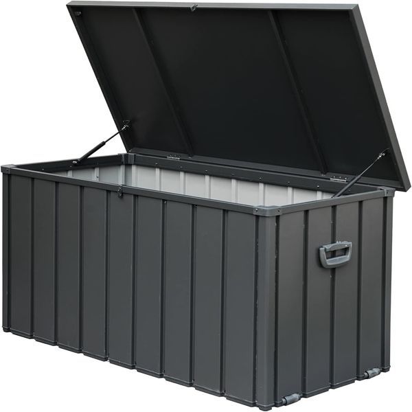 120 Gallon Outdoor Storage Deck Box Waterproof, Large Patio Storage Bin For Outside Cushions, Throw Pillows, Garden Tools, Lockable (Dark Gray)_voghion.com