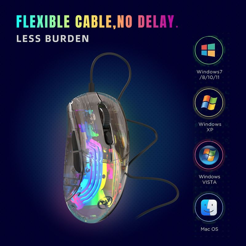 Transparente kabelgebundene Gaming-Maus, 7-Tasten-Makroprogrammierung, geflochtenes Kabel, 12800 dpi RGB-Hintergrundbeleuchtung, eSports-Maus_voghion.com
