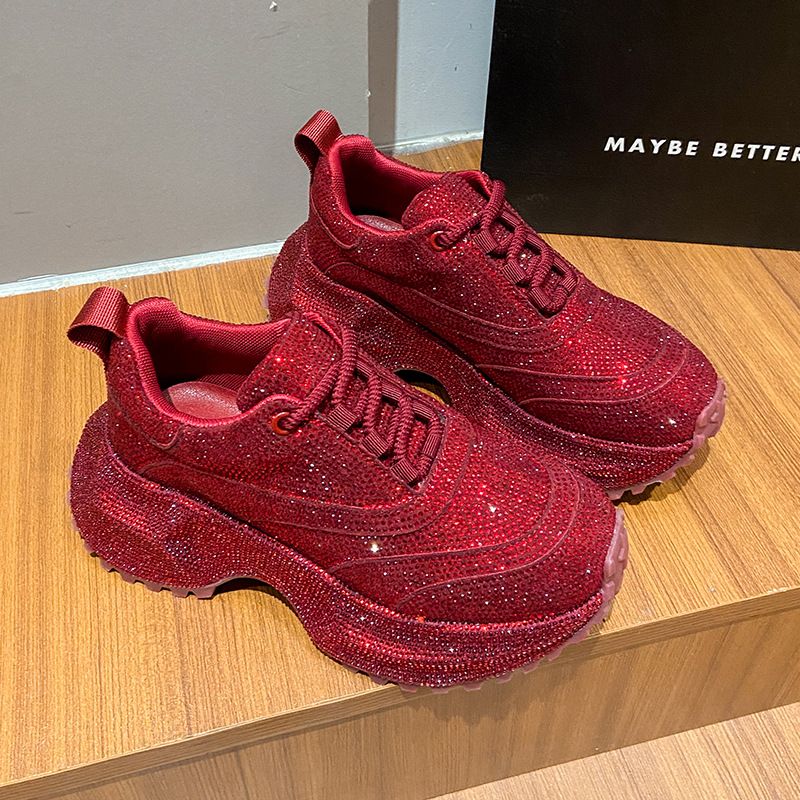 Modische Damen-Sneaker mit Strasssteinen – klobige Plateauschuhe für mehr Körpergröße, atmungsaktives Obermaterial aus PU, lässige und trendige Low-Top-Schnürschuhe_voghion.com