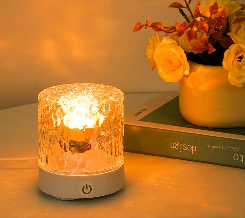 Luce notturna con effetto increspatura dell'acqua, regalo creativo per camera da letto, comodino, lampada da tavolo dinamica per dormire._voghion.com