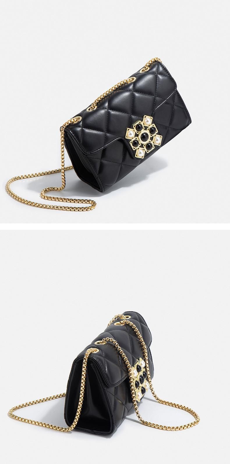 Borse da donna con fibbia in perle e diamanti, borsa da donna di grande capacità, borsa a tracolla versatile alla moda, borsa con catena di diamanti_voghion.com