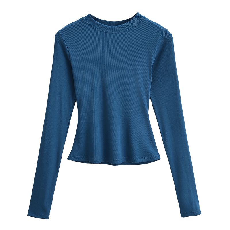 Kim Kardashian Kento Round Neck Base Shirt For Women's Sring Tight Fitting T-shirt Long Sleeved Slim Fit Solid Color_voghion.com