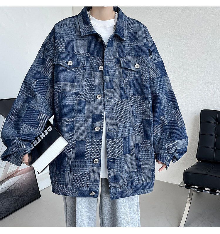 Herrenbekleidung Übergröße Extra großes Langarmhemd Herren Vintage Retro Jeansjacke Frühling und Herbst Lockeres Hemd_voghion.com