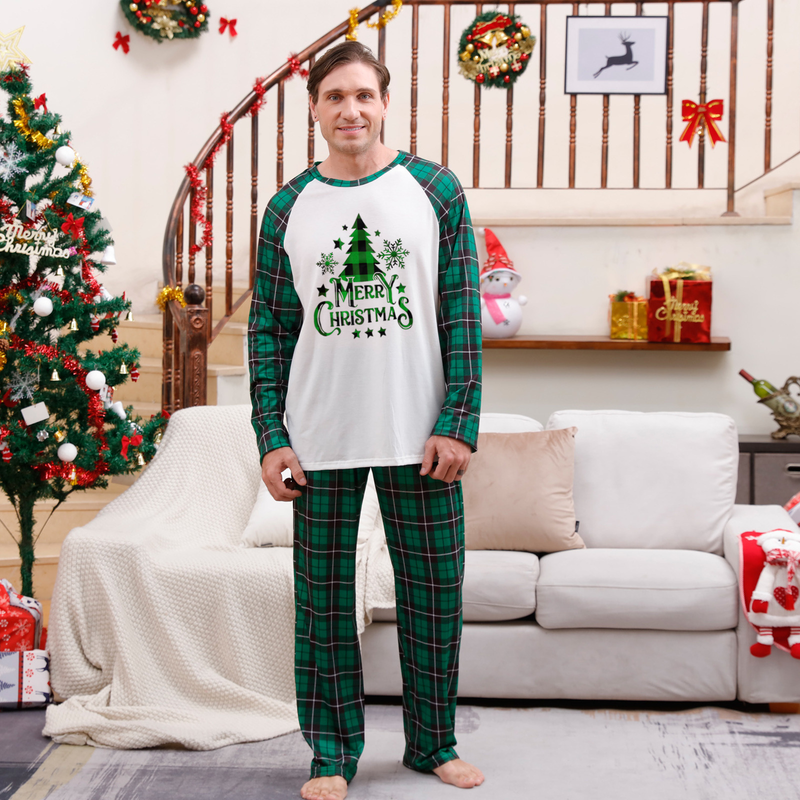 Conjunto de pijamas familiares de Navidad, conjunto de pijamas familiares de Navidad, mangas largas estampadas de Navidad_voghion.com